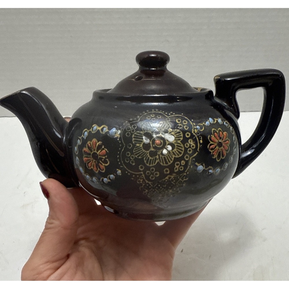 Vintage Japanese Teapot Redware Moriage Style-Hand Painted